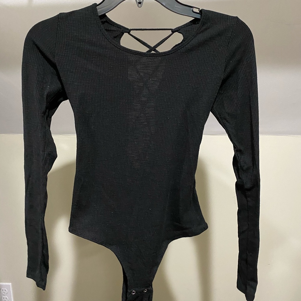 black long sleeve body suit with tie back
